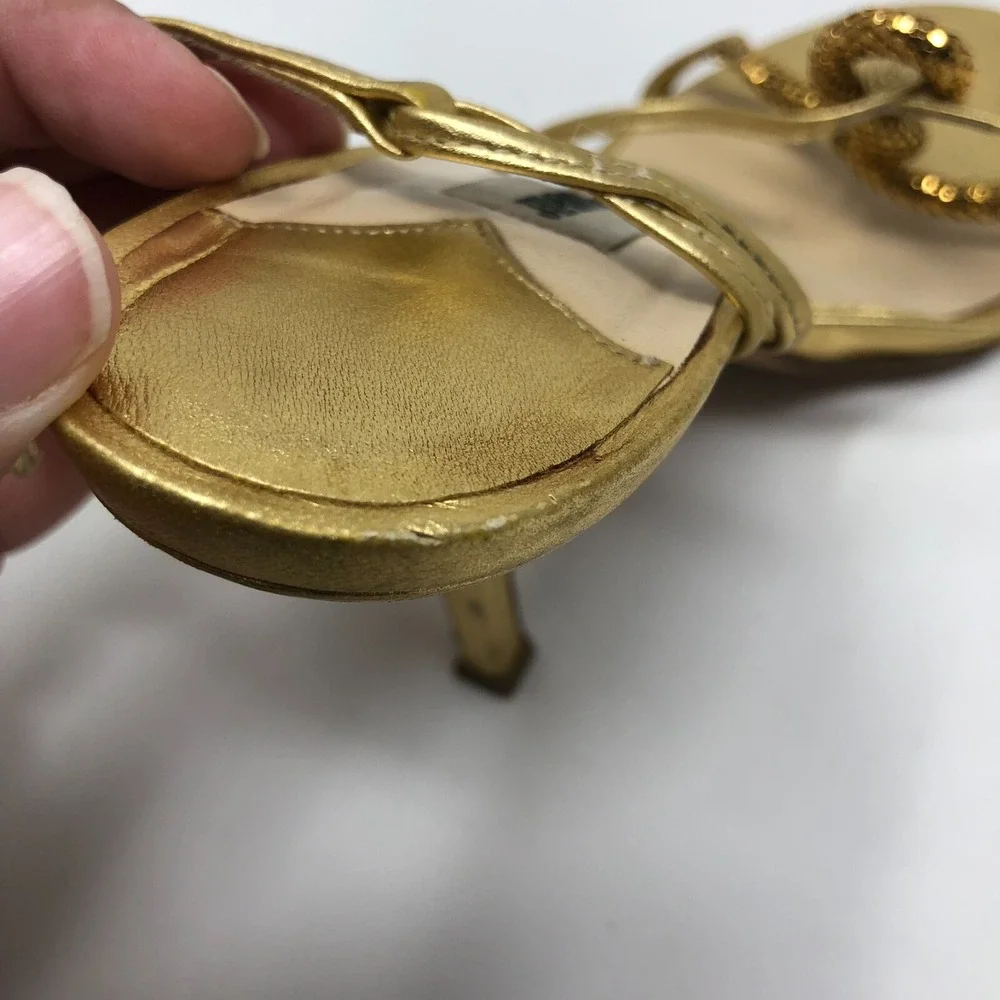 Jimmy Choo Stilletto Heels Womens 35.5 US 5.5 Leather‎ Gold Strappy Slingback